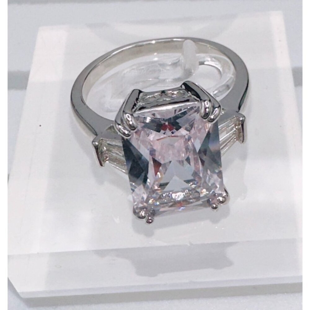 Silver Plated Cubic Zirconia Princess Cut Ring Size 9 - Picture 8 of 9